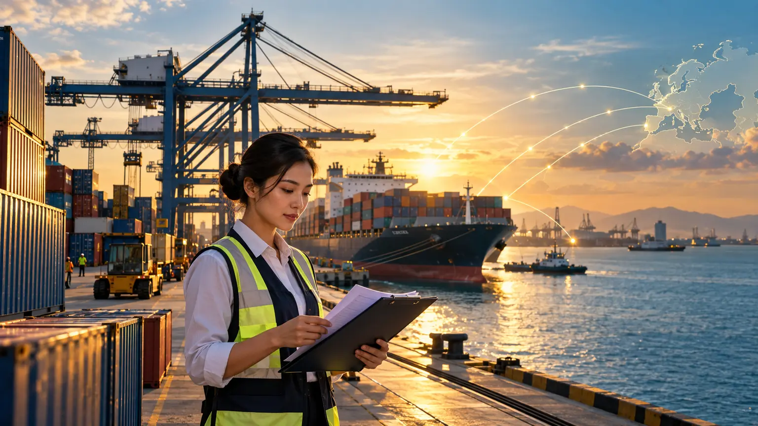 Trade professional reviewing shipping documents at a Philippine container terminal